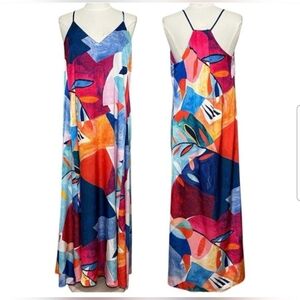 Nicole Miller NY Abstract Print Matte Charmuse Maxi Dress